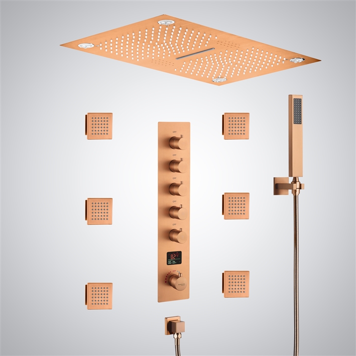 Fontana Montlhery Rose Gold 5 Function LED Thermostatic Digital Display Shower Set with Music