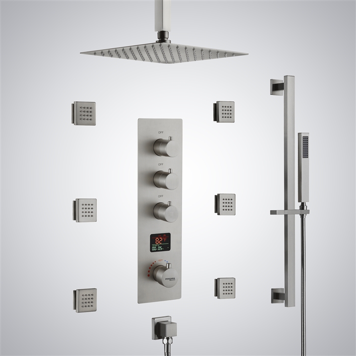 Fontana Riva Brushed Nickel Three Function Thermostatic Digital Display Shower Set