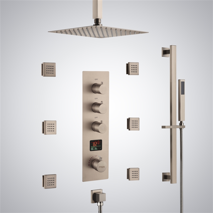 Fontana Riva Champagne Three Function Thermostatic Digital Display Shower Set