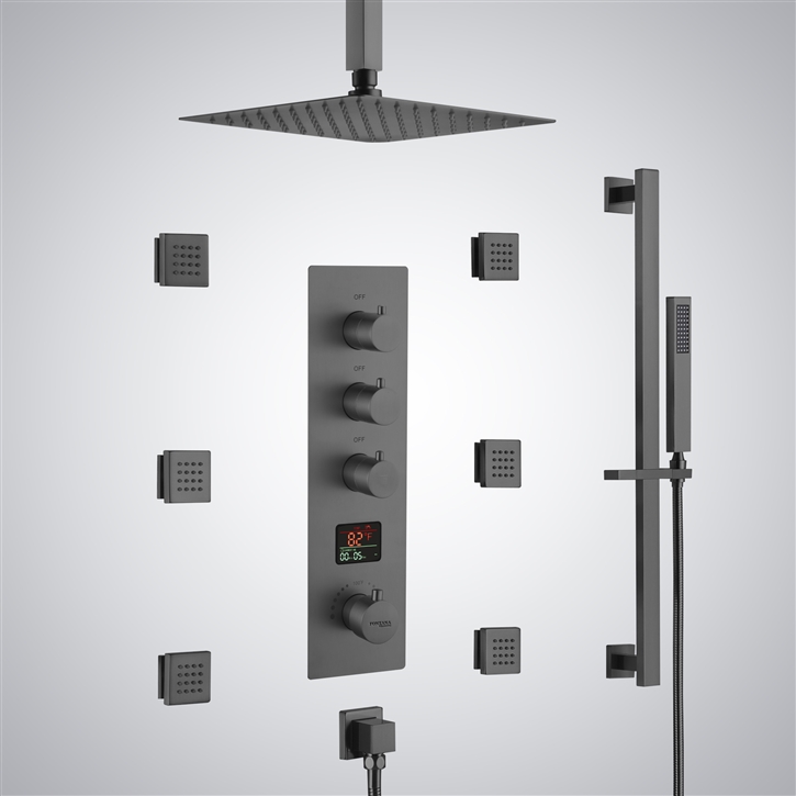 Fontana Riva Gun Metal Gray Three Function Thermostatic Digital Display Shower Set