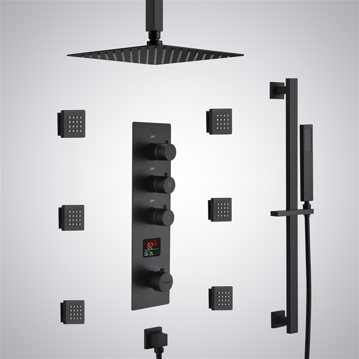 Fontana Riva Matte Black Three Function Thermostatic Digital Display Shower Set