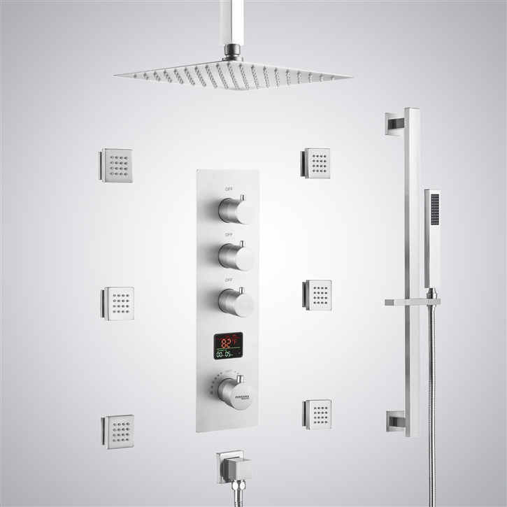 Fontana Riva Matte White Three Function Thermostatic Digital Display Shower Set