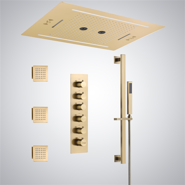 Fontana Alencon Brushed Gold Ceiling Mounted LED with Music Shower Set