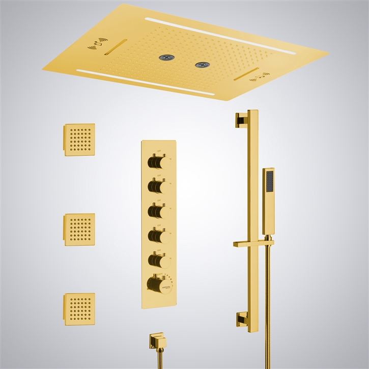 Fontana Alencon Gold Ceiling Mounted LED with Music Shower Set