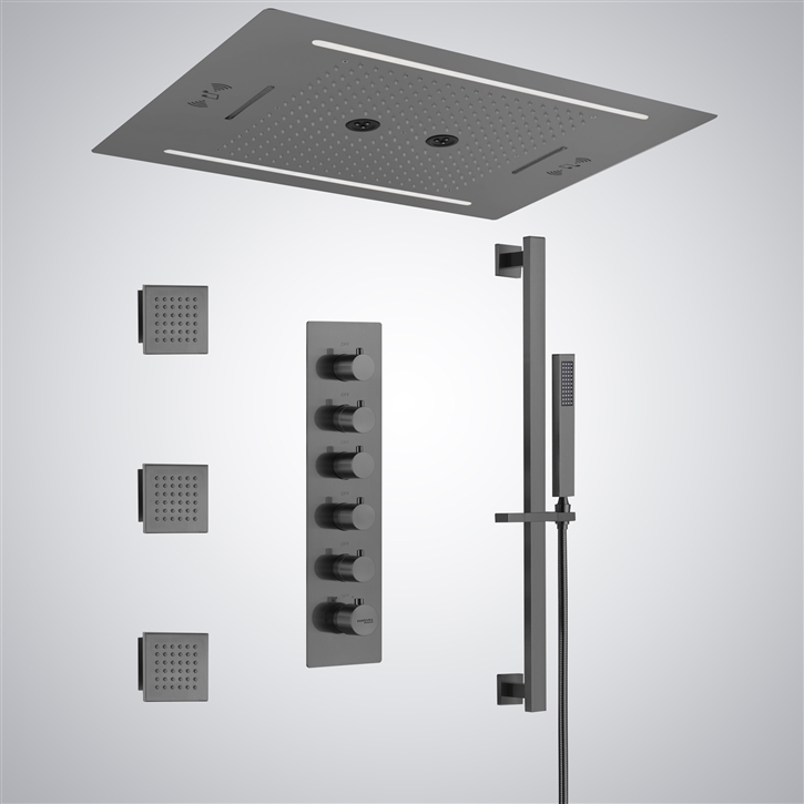 Fontana Alencon Gun Metal Gray Ceiling Mounted LED with Music Shower Set