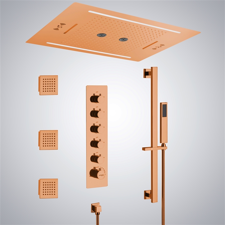 Fontana Alencon Rose Gold Ceiling Mounted LED with Music Shower Set