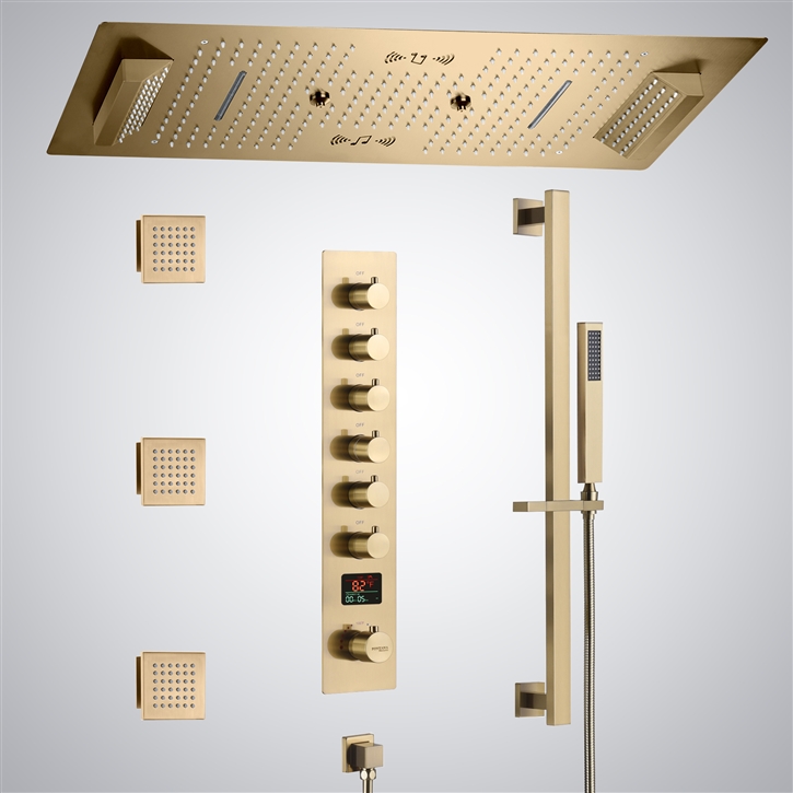 Fontana Serenite Brushed Gold Ceiling Mounted LED with Music Shower Set