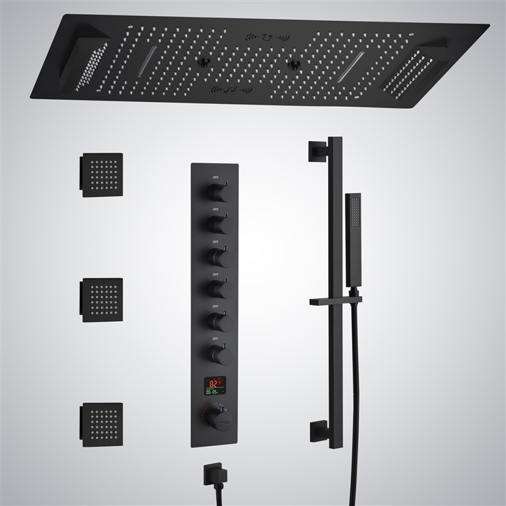 Fontana Serenite Matte Black Ceiling Mounted LED with Music Shower Set