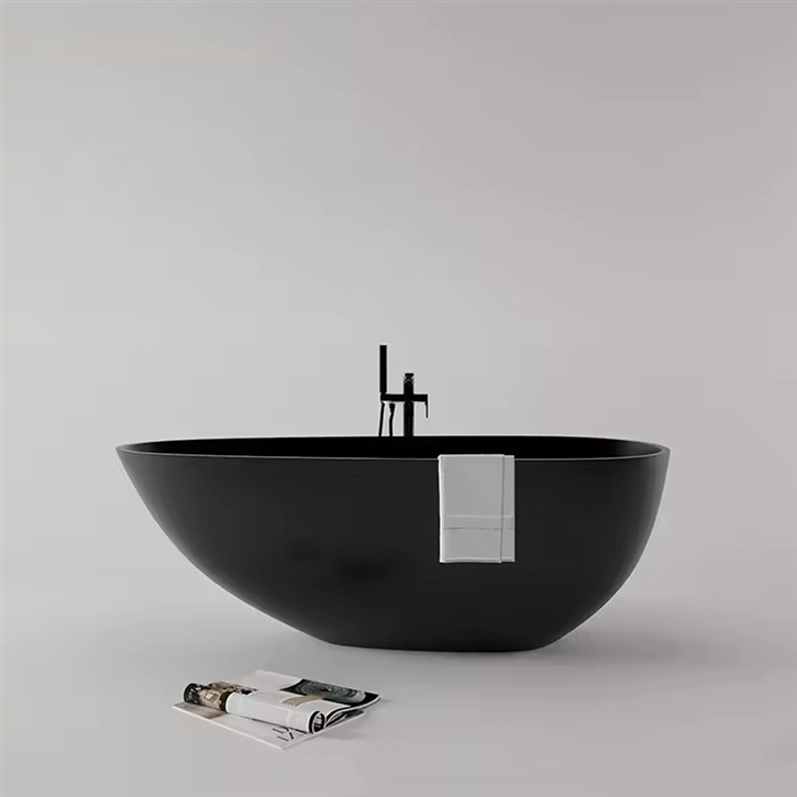 Fontana Langeais Black Artificial Stone Soaking Modern Bathtub