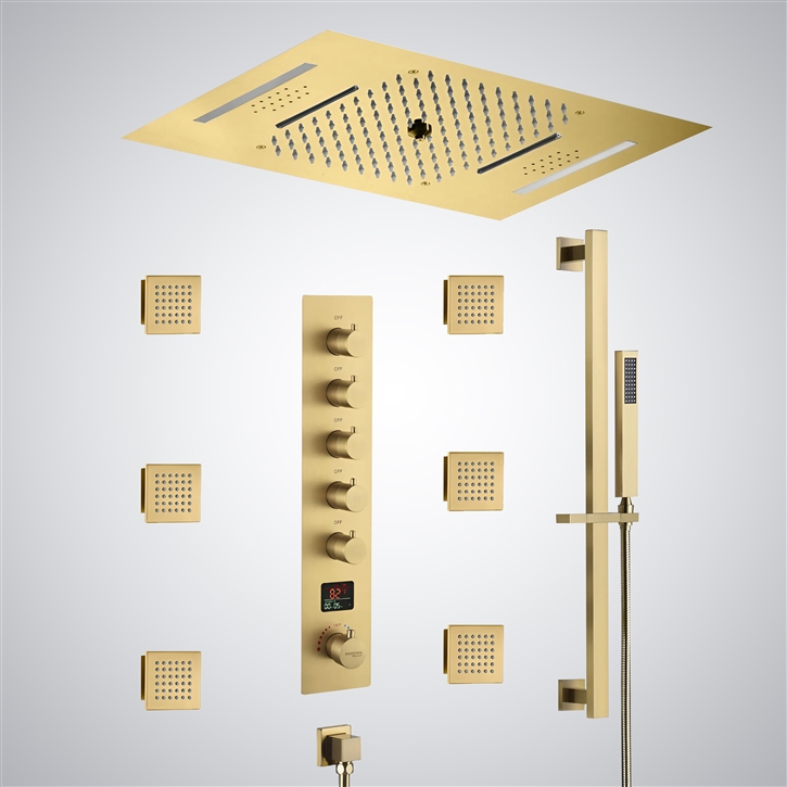 Fontana Sainte-Marie Brushed Gold Thermostatic Digital LED Light Luxury Shower Set