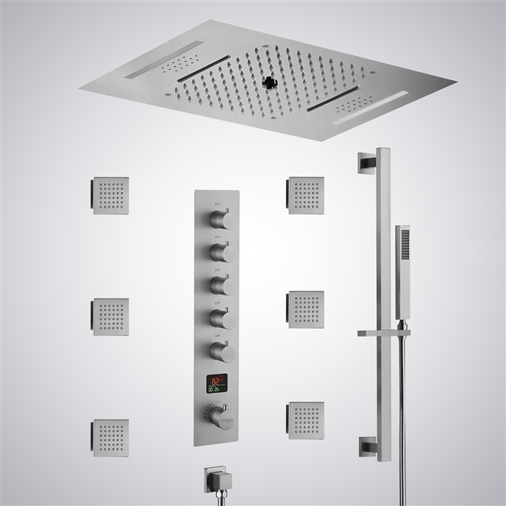 Fontana Sainte-Marie Brushed Nickel Thermostatic Luxury Shower Set With Digital Display