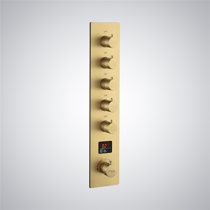 Fontana Gaillard Brushed Gold Thermostatic LED Music Digital Display Shower Mixer