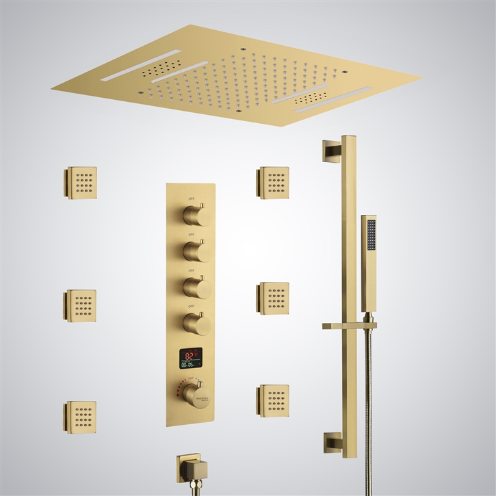 Fontana Boucau Brushed Gold Thermostatic Digital Shower Set