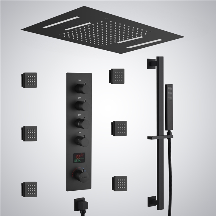 Fontana Boucau Matte Black LED Digital Shower Set With Thermostatic