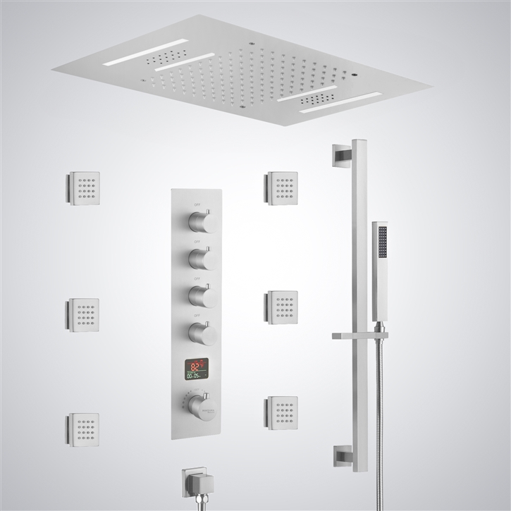 Fontana Boucau Matte White LED Luxury Shower Set With Digital Display