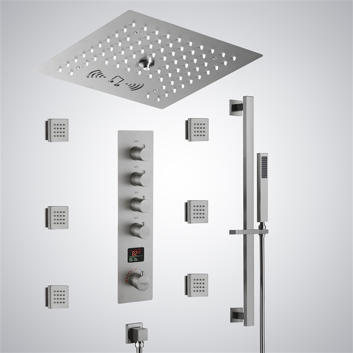 Fontana Wingles Brushed Nickel Thermostatic LED Digital Music Shower Set