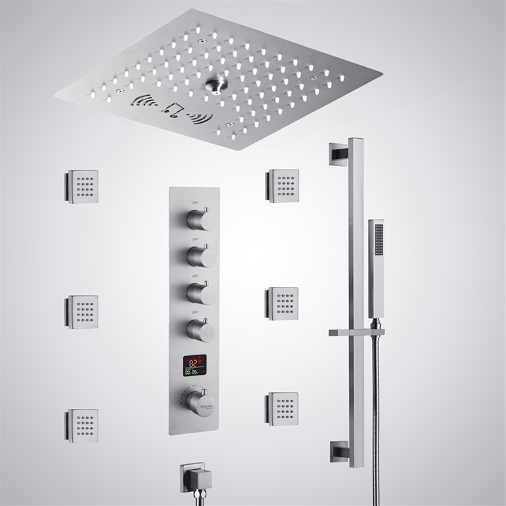 Fontana Wingles Chrome LED Thermostatic Digital Shower Set with Music