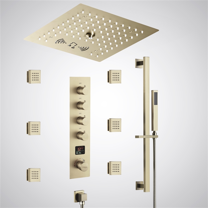 Fontana Wingles Champagne Thermostatic Digital luxury Shower Set with Music