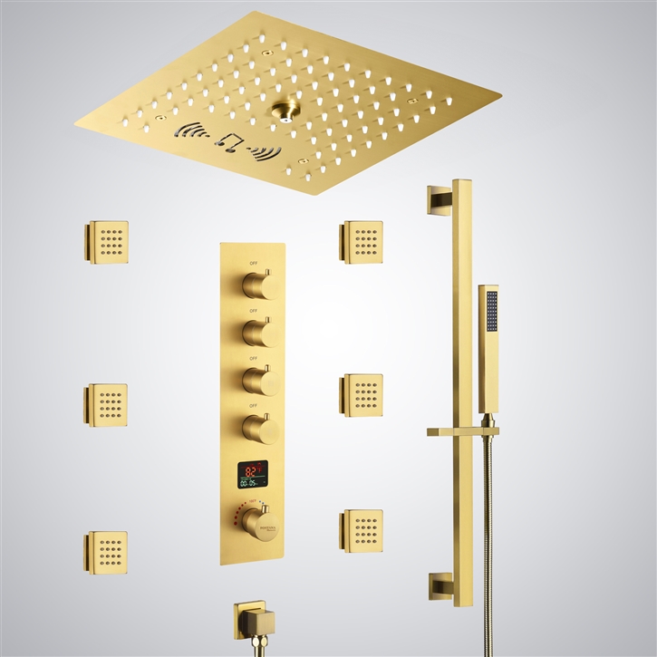 Fontana Wingles Gold LED Thermostatic Shower Set with Music