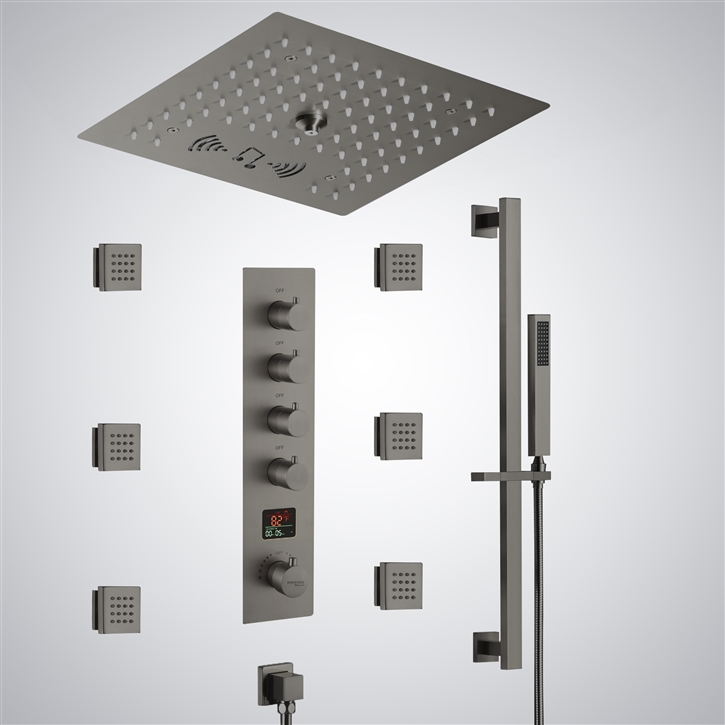 Fontana Wingles Gun Metal Gray LED Thermostatic Music Luxury Shower Set