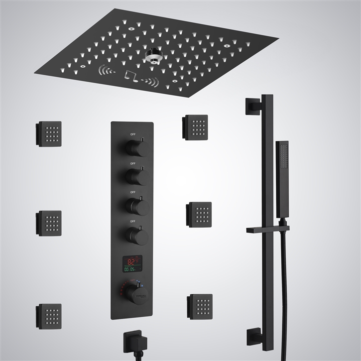 Fontana Wingles Matte Black Thermostatic With Music Digital Luxury Shower Set