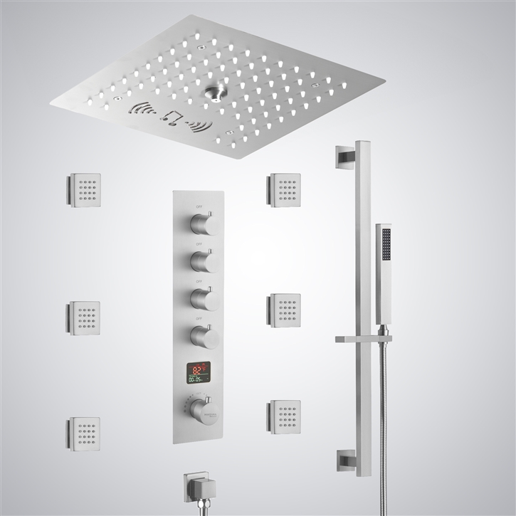 Fontana Wingles Matte White Thermostatic LED Music Shower Set With Digital Display