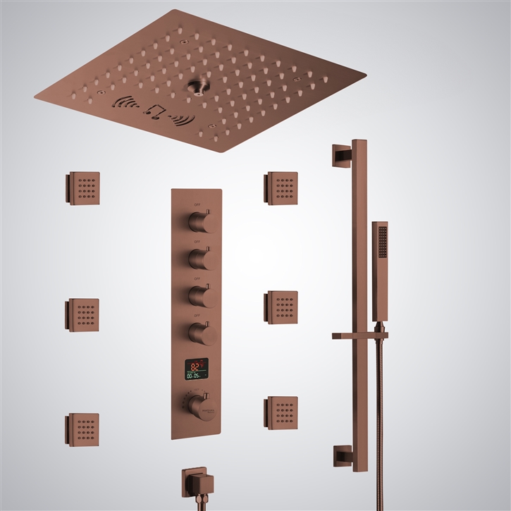 Fontana Wingles Oil Rubbed Bronze Thermostatic Music Shower Set With Digital Display