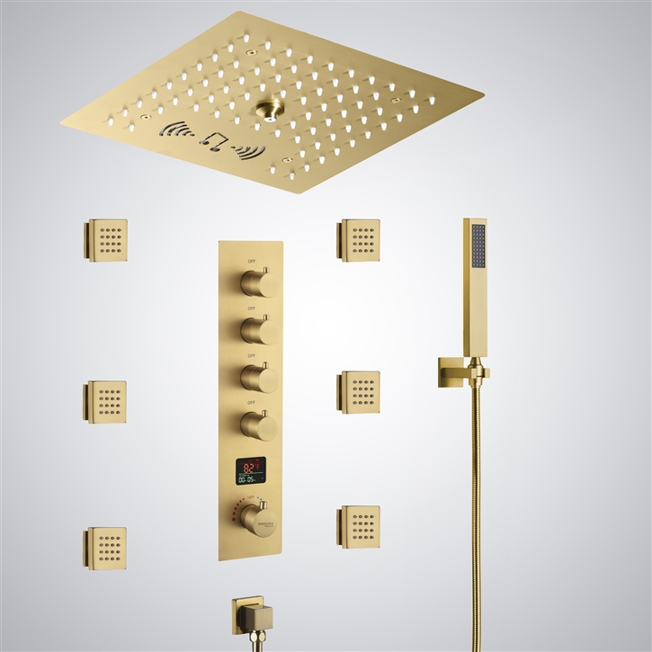 Fontana Bar-le-Duc Brushed Gold 4 Function LED Thermostatic Music Digital Shower Set