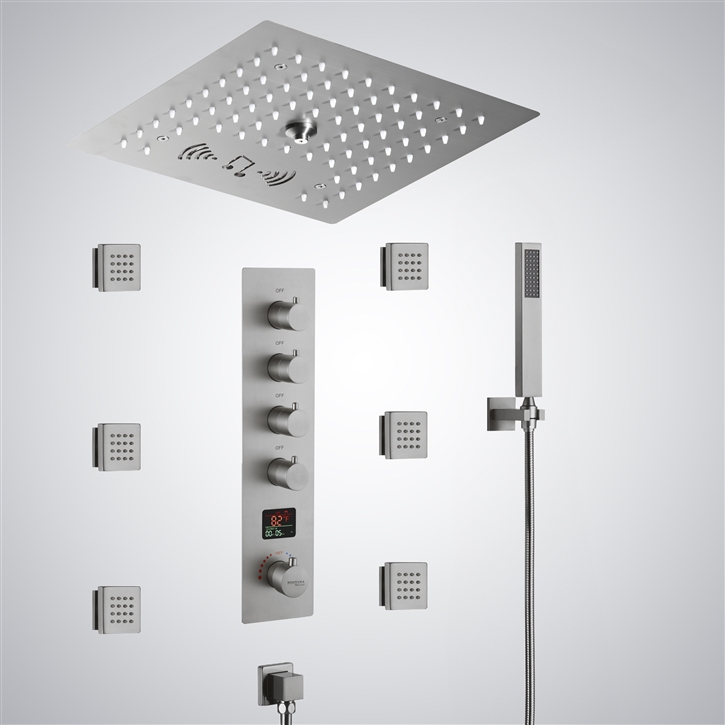 Fontana Bar-le-Duc Brushed Nickel 4 Function LED Thermostatic Digital Shower Set