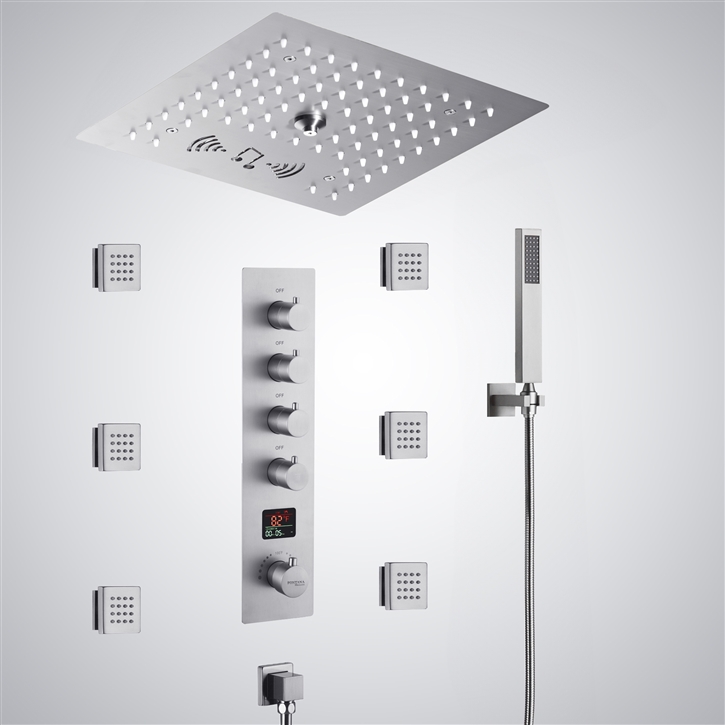 Fontana Bar-le-Duc Chrome 4 Function LED Thermostatic Digital Shower Set With Music