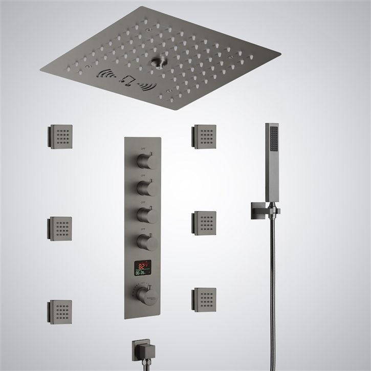 Fontana Bar-le-Duc Gun Metal Gray LED 4 Function Thermostatic Music Shower Set With Digital Display