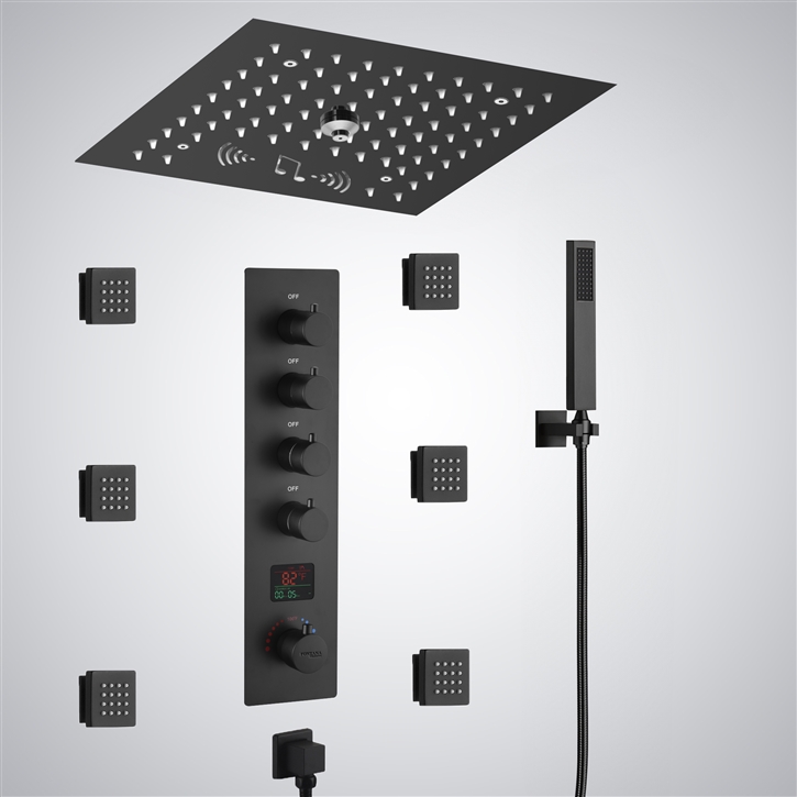 Fontana Bar-le-Duc Matte Black 4 Function LED Thermostatic Digital Luxury Shower Set