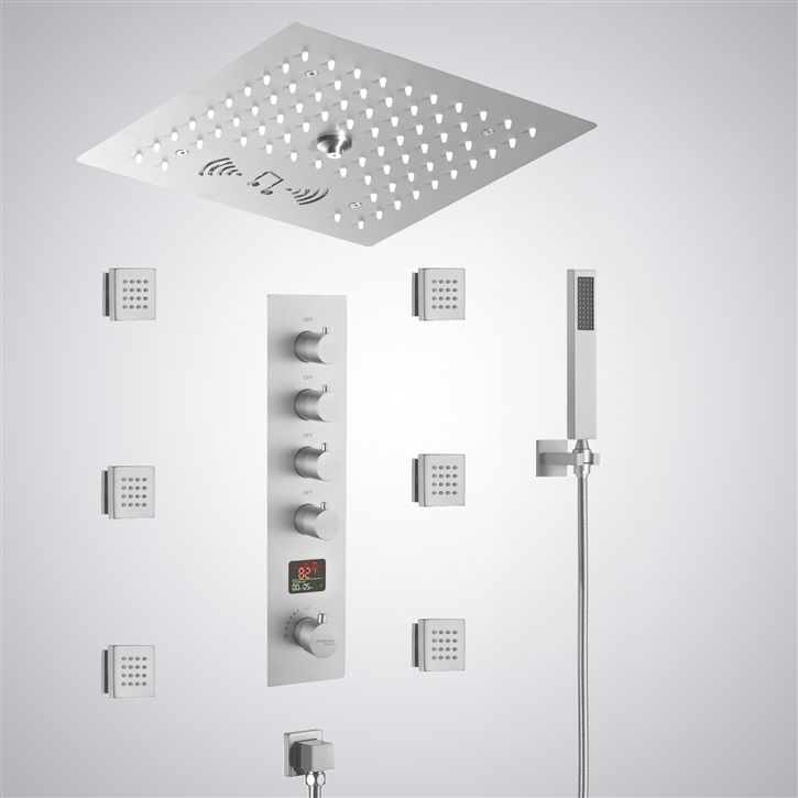 Fontana Bar-le-Duc Matte White 4 Function LED Hot and Cold Digital Shower Set With Music