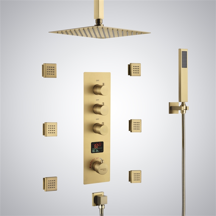 Fontana Saint-Ã‰tienne Brushed Gold 3 Function Thermostatic Digital Display Luxury Shower Set