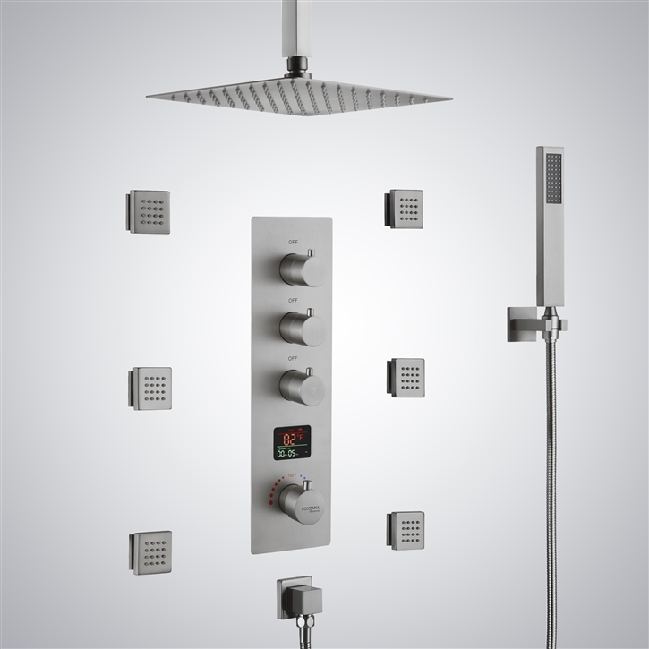 Fontana Saint-Ã‰tienne Brushed Nickel 3 Function Digital Display Thermostatic Shower Set