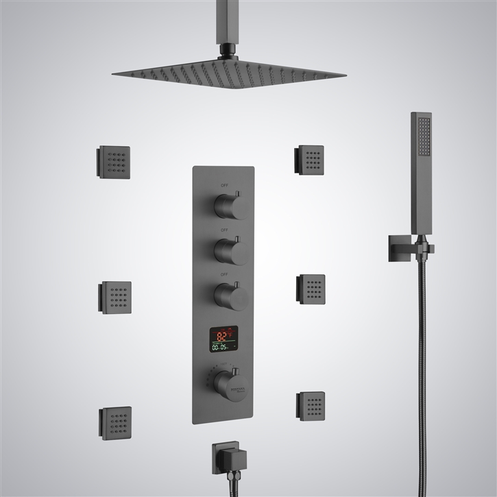 Fontana Saint-Ã‰tienne Gun Metal Gray 3 Function Thermostatic Luxury Digital Display Shower Set