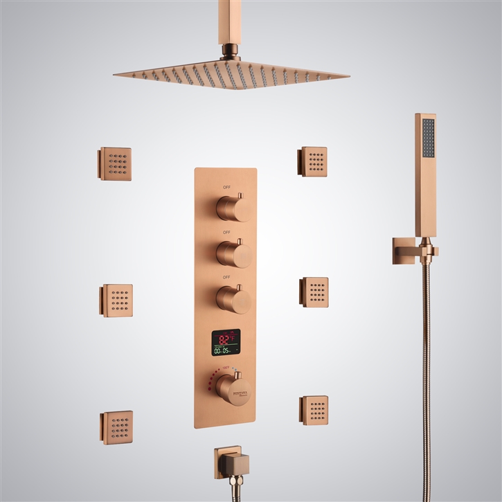 Fontana Saint-Ã‰tienne Rose Gold 3 Function Thermostatic Luxury Shower Set With Digital Display