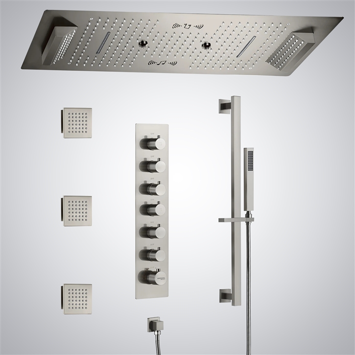 Fontana Soissons Brushed Nickel 6 Function Thermostatic Music  Luxury Shower Set