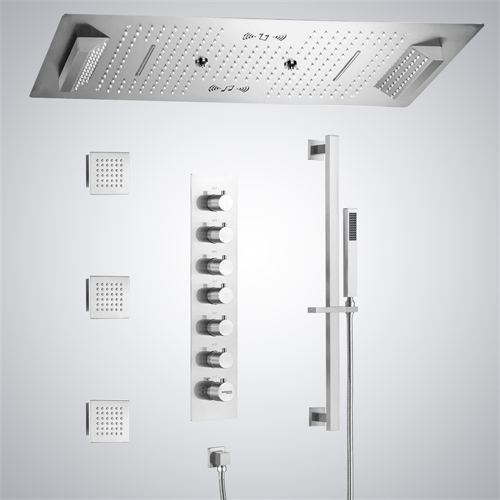 Fontana Soissons Matte White Modern 6 Function Luxury Shower Set With Music