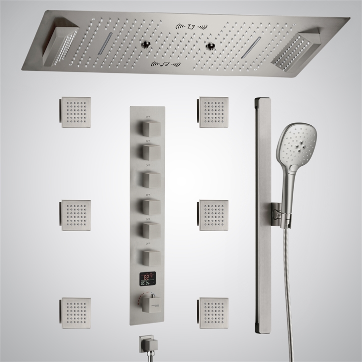 Fontana Saint-Lo Brushed Nickel 6 Functions LED Digital Display Thermostatic Shower Set With Music