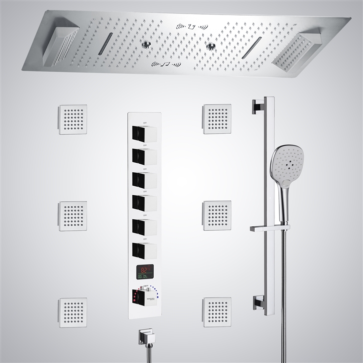 Fontana Saint-Lo Chrome 6 Functions LED Digital Display Thermostatic Shower Set With Music