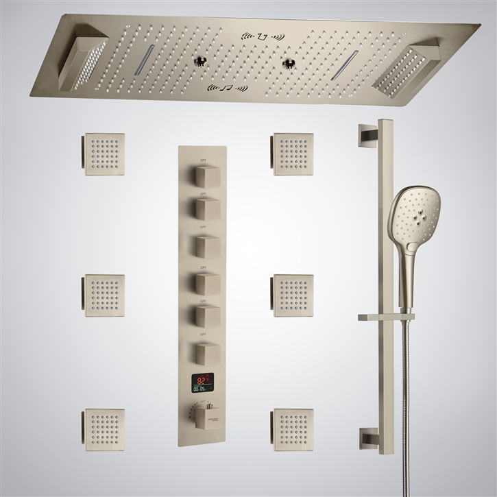 Fontana Saint-Lo Champagne 6 Functions Music LED Thermostatic Shower Set With Digital Display