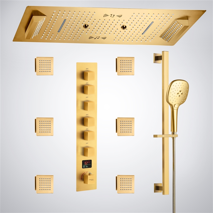 Fontana Saint-Lo Gold 6 Functions LED Digital Thermostatic Shower Set With Music