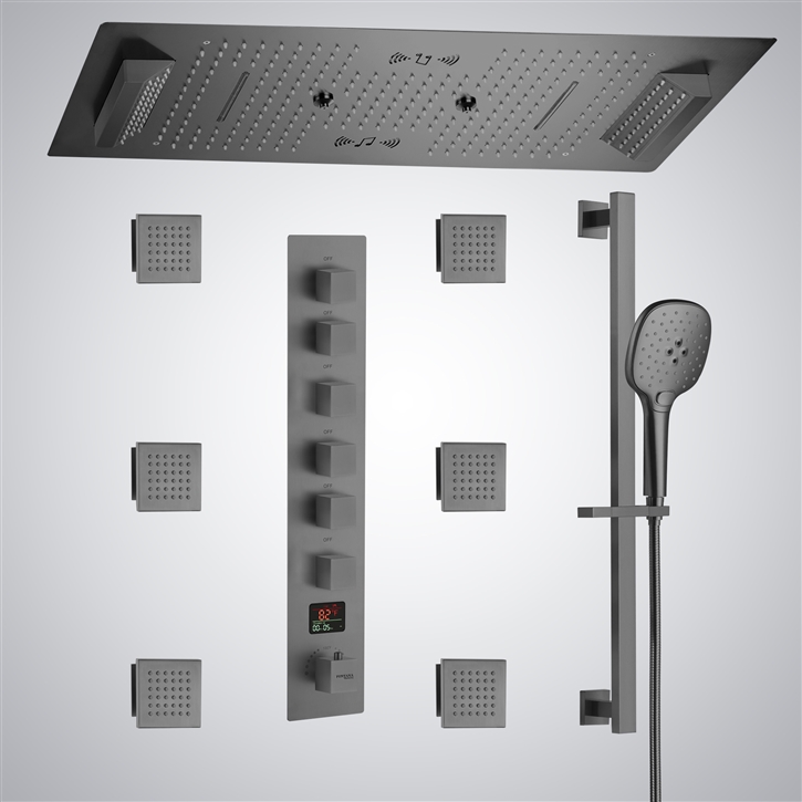 Fontana Saint-Lo Gun Metal Gray 6 Functions Digital Thermostatic Luxury Shower Set With Music