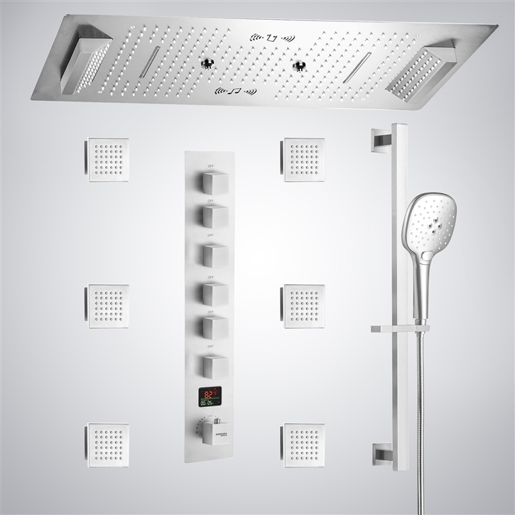 Fontana Saint-Lo Matte White 6 Functions Thermostatic Digital Luxury Shower Set With Music