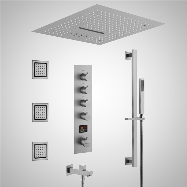 Fontana Saint-Laurent du Maroni Brushed Nickel Thermostatic Luxury Shower Set With Digital Display