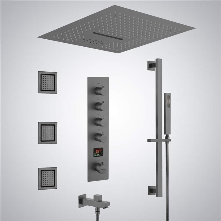 Fontana Saint-Laurent du Maroni Gun Metal Gray Thermostatic LED Digital Display Shower Set