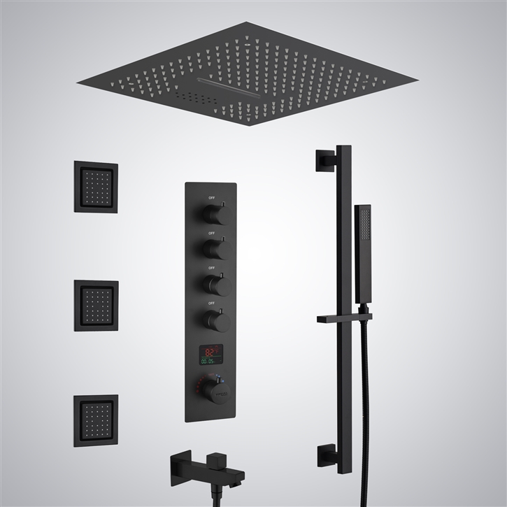 Fontana Saint-Laurent du Maroni Matte Black Thermostatic LED Shower Set With Digital Display