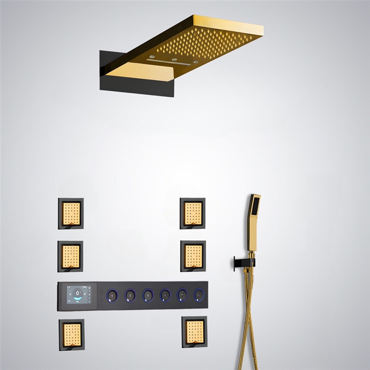 Fontana Arucas Gold And Matte Black LED Thermostatic Shower Set