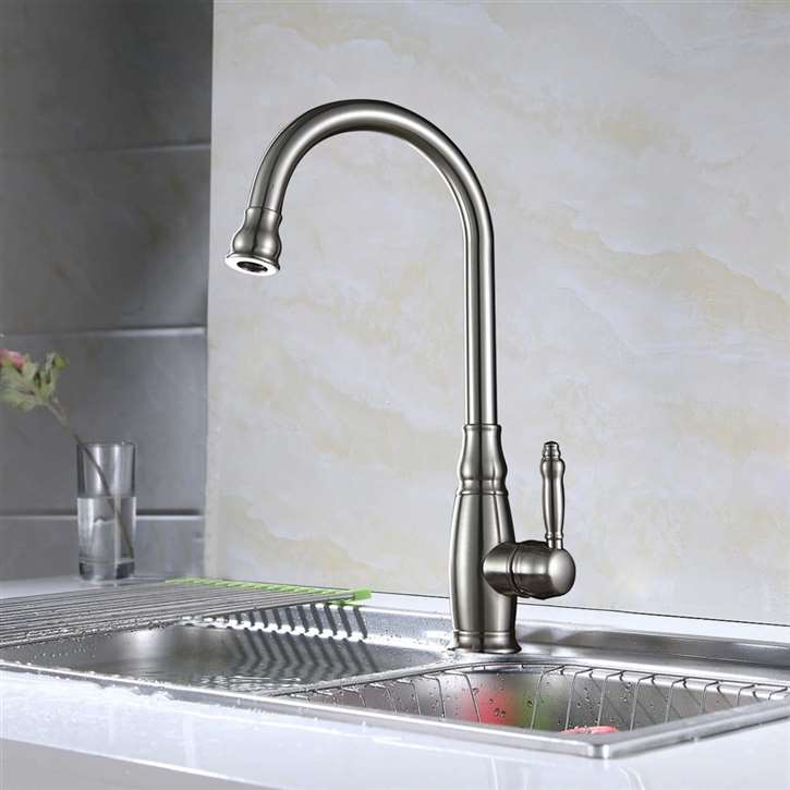 Turrubares Deck Mounted Brushed Nickel Kitchen Sink Faucet with Pull Down Spray